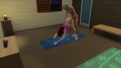 Older pervert humps his son's wifey and granddaughter doing Yoga NTR